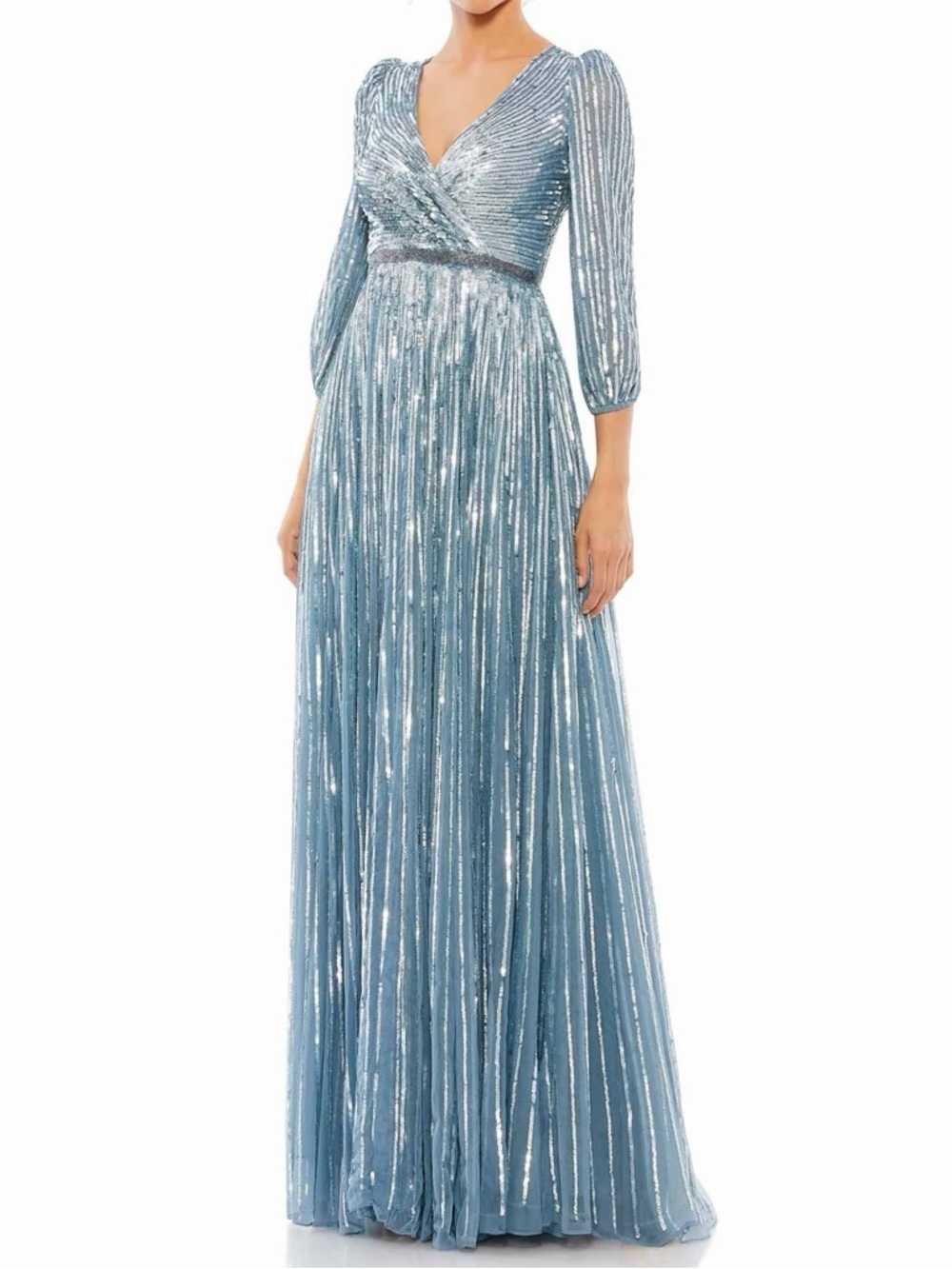 Mac Duggal Blue Sequined Wrap Over Gown 12 NWT 5509